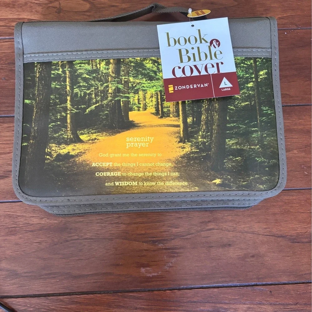 Zondervan Large Bible Cover Serenity Prayer Forest Nature Path Zippered Case NEW